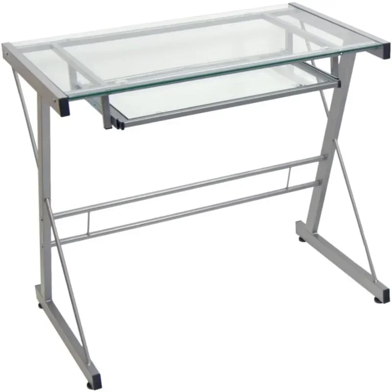

z DUTRIEUX desk adjustable Metal and Glass Work From Home Laptop Desk with Slide In Keyboard Tray Home Office, 31 Inch, Silver
