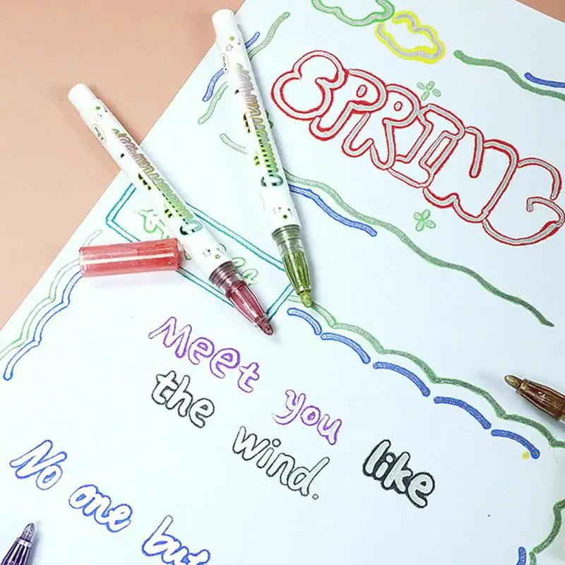 علامة الخطوط العريضة الذاتية ، خط مزدوج الفن خربش القلم ، لوازم اللوحة للرسم ، خربش الخردة ، صنع بطاقة الحجز ، لتقوم بها بنفسك ، 8 قطعة