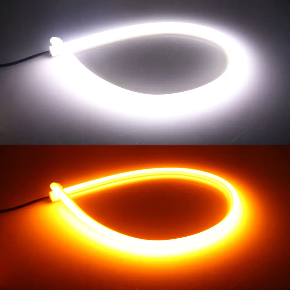 2PCS DRL Car Flexible LED Daytime Running Lights Turn Signal Lamp Tube Strip Headlight Waterproof 30cm 45cm 60cm White Yellow