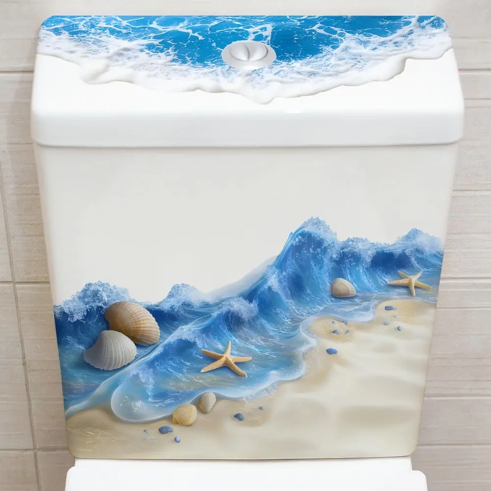 Creative Ocean Theme Toilet Sticker Pattern Bathroom Decor Self Adhesive Waterproof Wall Decal For Modern Home