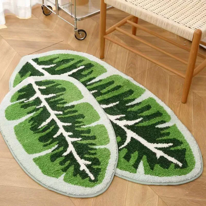 

One Green leaves Soft Bedroom Carpet Cute Children's Bedside Rug Kids Non-Slip Baby Playmats Floor Mat Living Room Mats