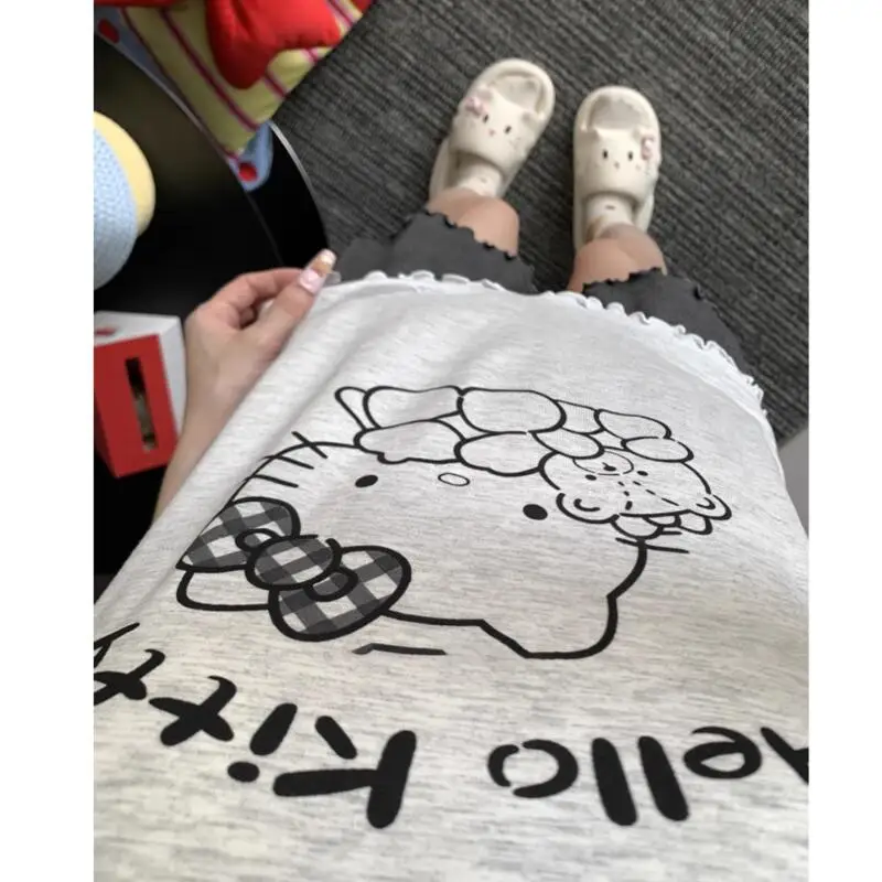 Летние пижамы без рукавов Sanrio, 2 шт., жилет с героями мультфильмов Kuromi для девочек, популярные студенческие шорты «Hello Kitty», модная домашняя одежда My Melody