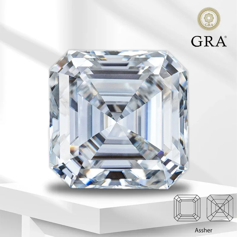 

Moissanite Stone D Colour Asscher Cut With GRA Certificate Pass Diamond Tester For Gemstone Charms Jewelry Making Ring Materials