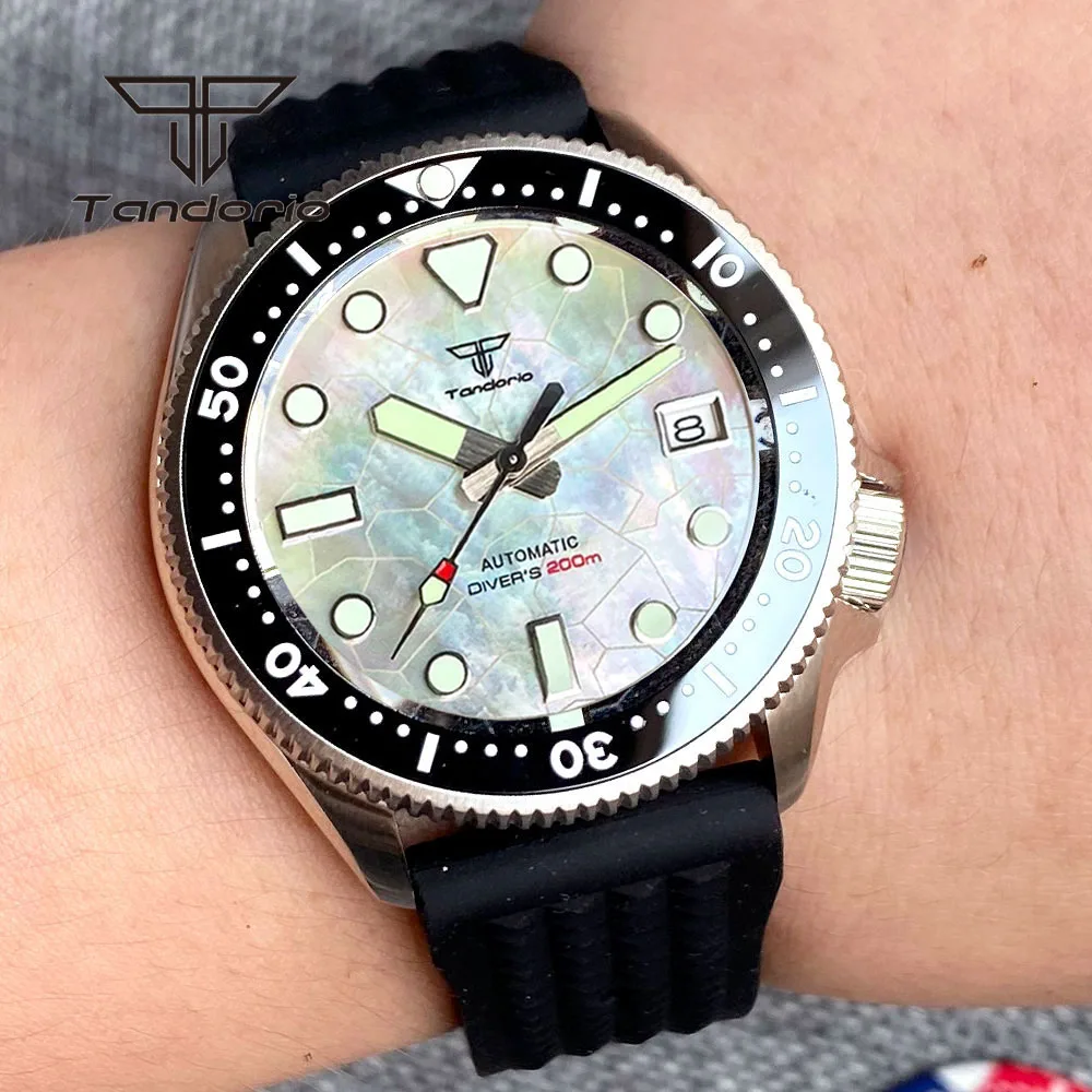 Tandorio 37mm nh35aマザーオブパールダイヤル発光200m男性用自動巻き 