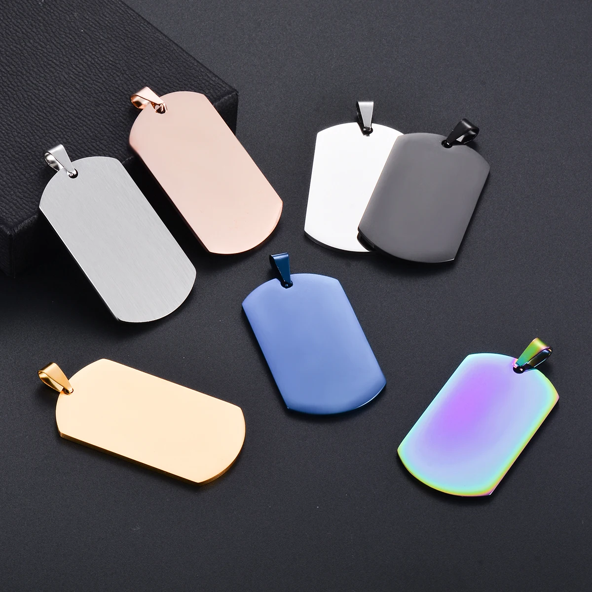 10pcs Wholesale Stainless Steel Military Army Style ID Blank Dog Tags Pendant Rectangle Necklace Jewelry Accessories  (7 Color)