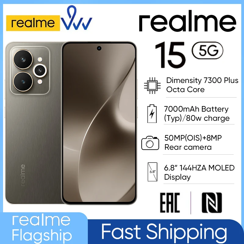 Global Version realme 15 5G NFC Dimensity 7300 Plus Smartphone 6.8