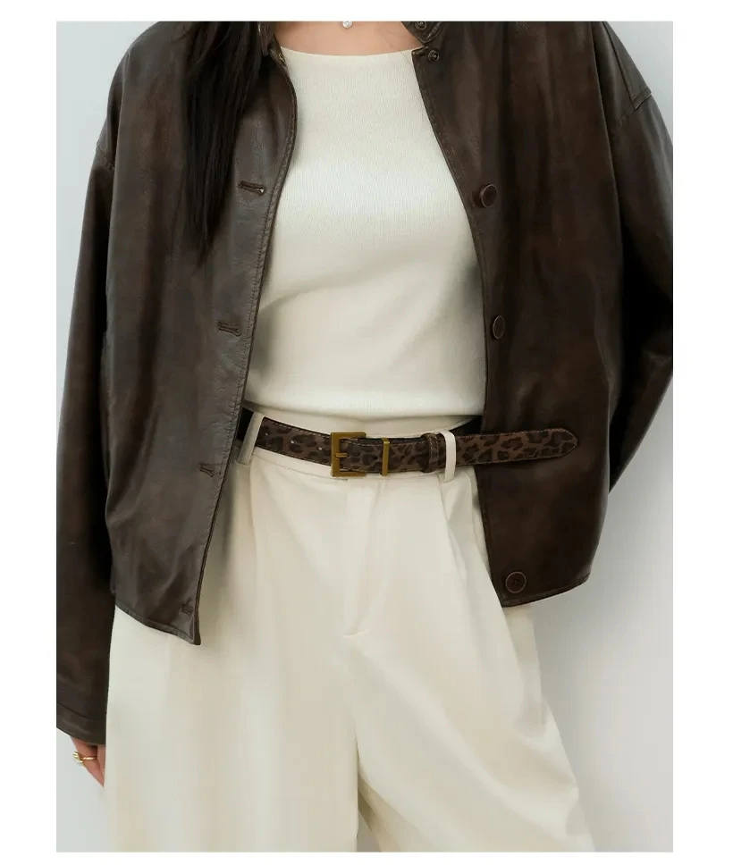 Damen-Gürtel mit Leopardenmuster, trendiger, schicker Wildledergürtel mit goldener/silberner Schnalle, modischer Y2K-Gürtel für Kleider, Röcke und Jeans – Detail 5