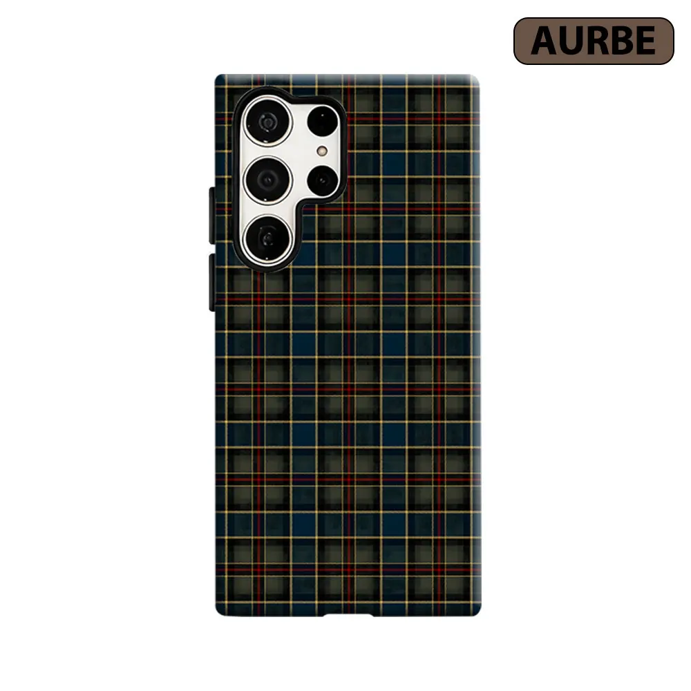 Plaid Tartan Phone Case For Samsung Galaxy S26 S25 S24 S23 Ultra Plus HD Hard Double Layer Film Cover