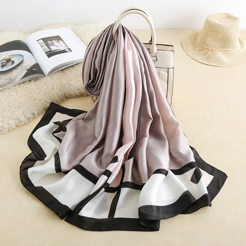 Spring Scarf Women\'s Luxury Design Scarf Silk Smooth Scarf Soft Muslim Headband Shawl Beach 85x180cm