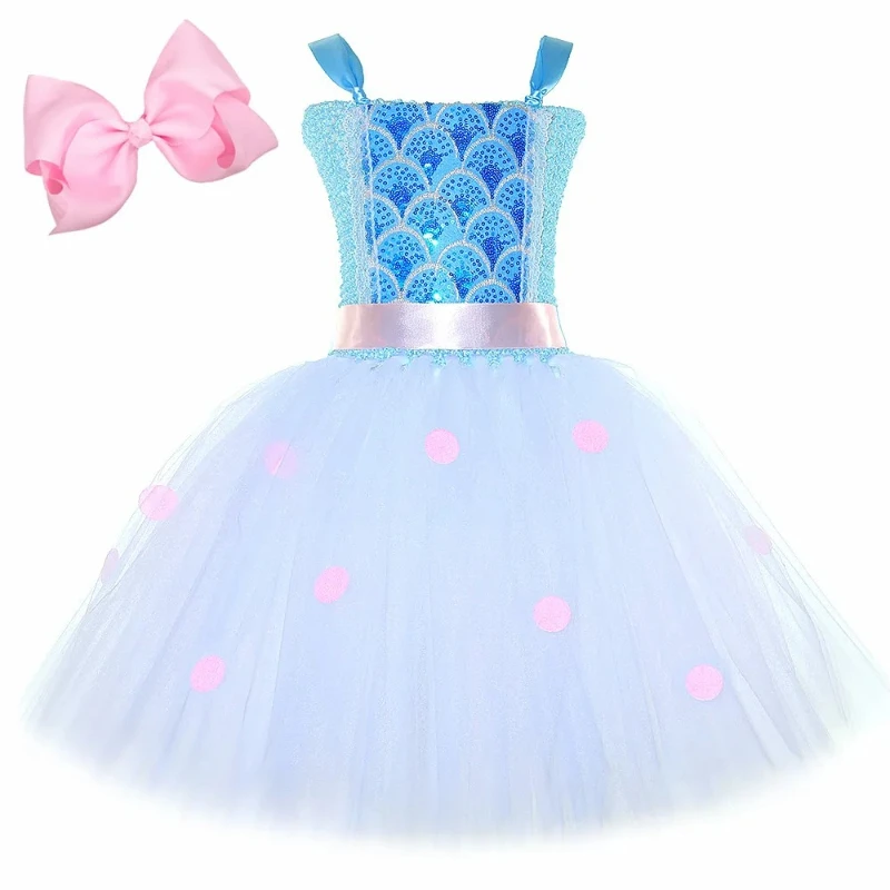 Vintage Polka Dot Shepherdess Costume with Soft Tulle Skirt, Suitable for Themed Parties and All Festive Fancy Dress Occasions