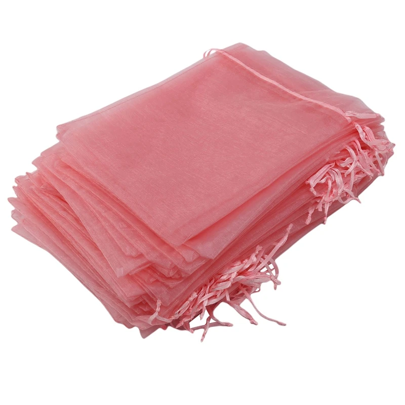 100Pcs Large Organza Bags Blush Pink, 17X23 Cm Mesh Gift Bags Drawstring Jewelry Pouches For Christmas Wedding