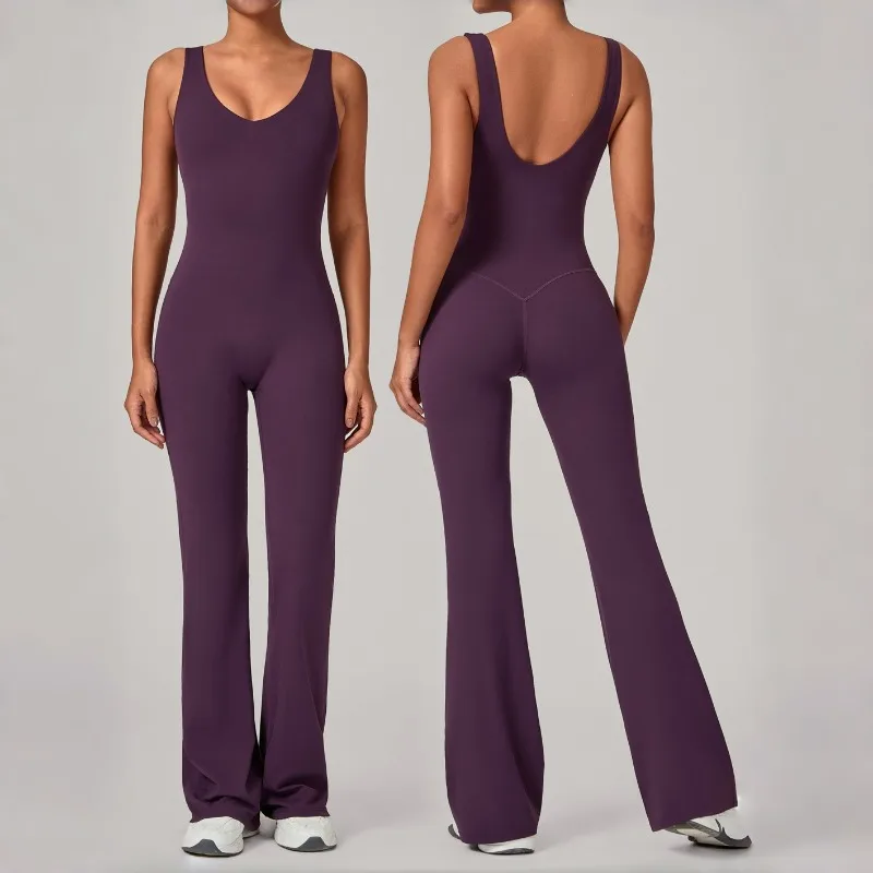 

Women's Seamless Yoga Jumpsuit Sleeveless Flared-pants One-piece Sports Fitness Gym Bodysuit Hip Lifting Slim Fit Tracksuit