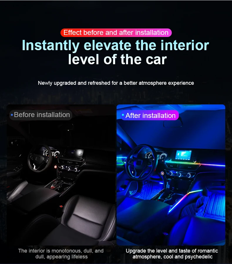 18-in-1 Symphony Dual Zone Auto LED Umgebungslicht Vollfarb-Streamer RGB versteckter Innenraum Acrylstreifen Dekoration Atmosphäre Kit – Detail 5