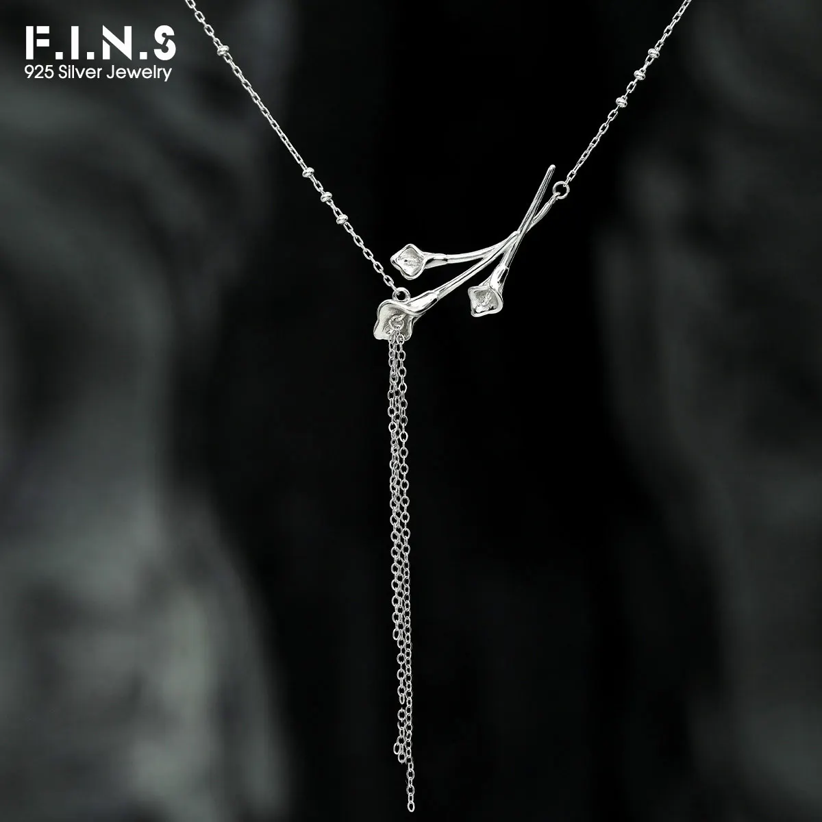 

F.I.N.S Original Calla Lily S925 Sterling Silver Necklace Minimalist Elegance Fringe Chain Tassel Clavicle Fine Jewelry Gifts