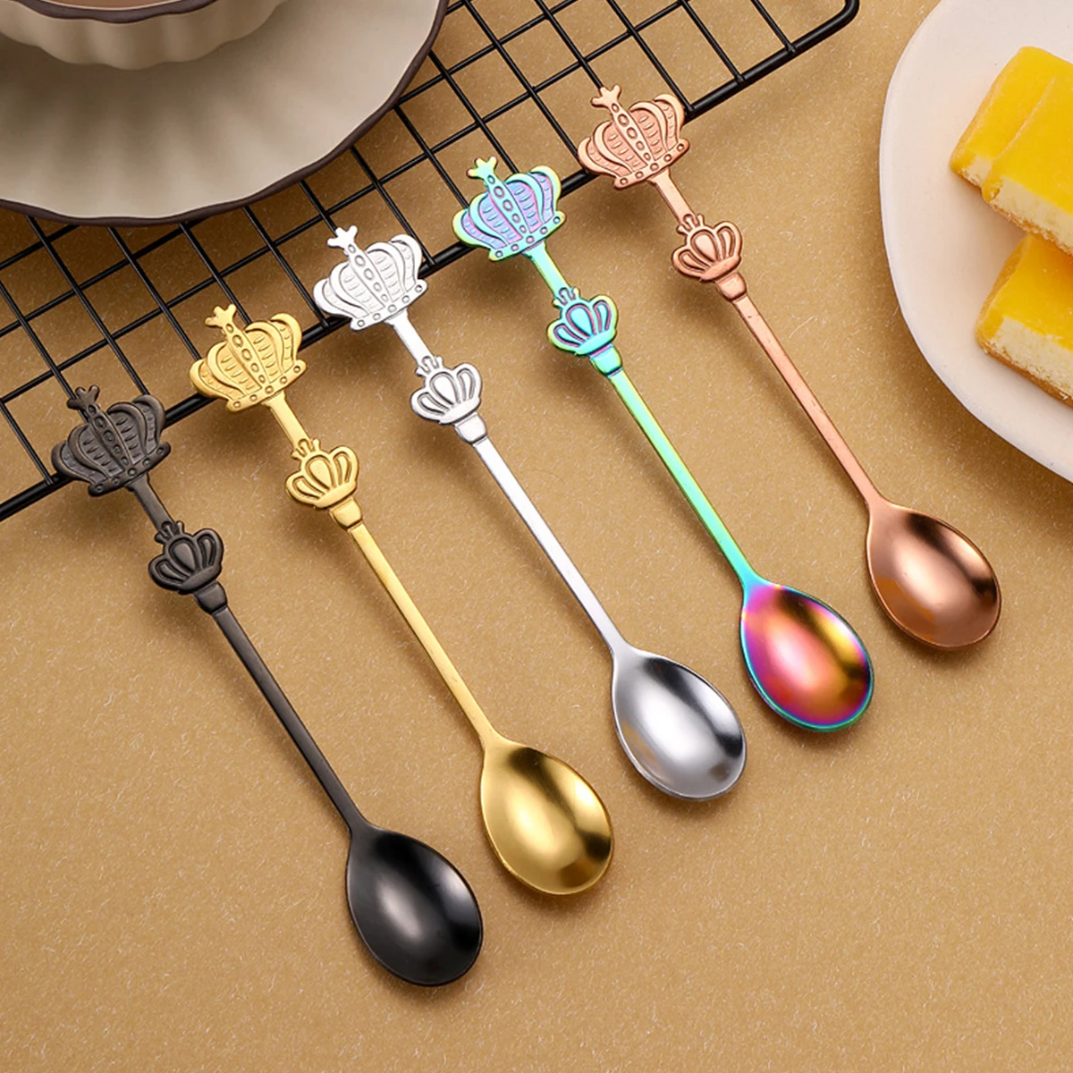 WORTHBUY Tea Spoon Stainless Steel Crown Mini Scoop Mixing Spoon Kitchen Tableware Thickened Cutlery Creative Stirring Spoon