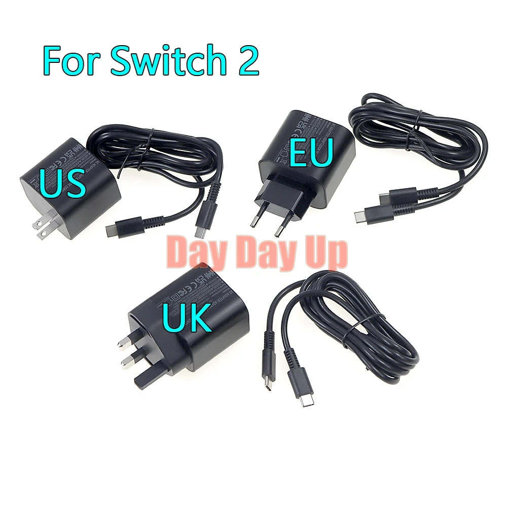 

3PCS For Switch 2 Console 60W AC Adapter Charger UK EU US Plug USB Type-C Power Supply With USB-C Charging Cable