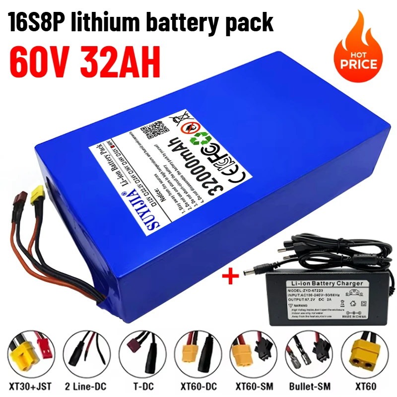60 فولت 32 أمبير 1000-3000 واط عالية الطاقة 18650 بطارية ليثيوم جديدة 16S8P بطارية مناسبة لمختلف مركبات النقل