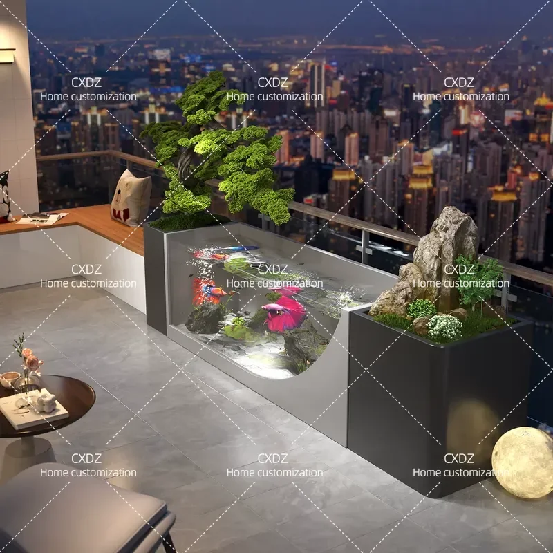 Stainless Steel Outdoor Balcony Water Feature Fish Farming Flow Ornament Circulating Waterscape Gushing Spring Planter Box