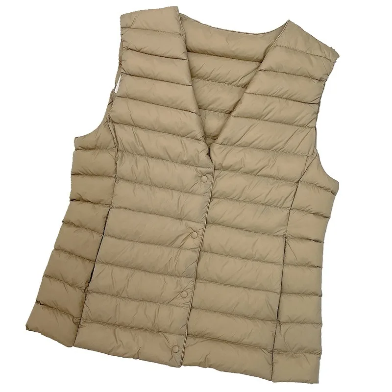 Women's Clothing Lightweight Down Jacket Warm Vest Collarless White Duck Down Thin Round Neck Innerwear Short Tank Top