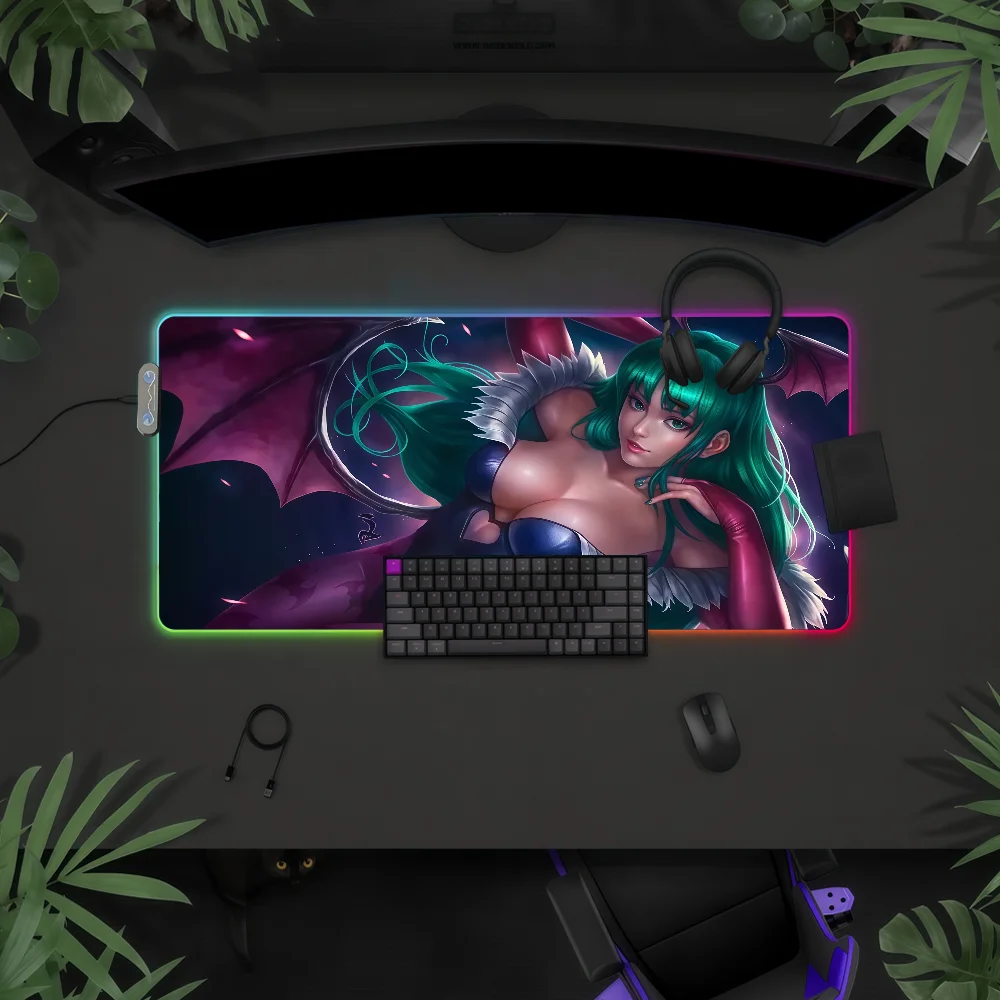 Game D-Darkstalkers Morrigan A-Aensland Mouse Pad  RGB Led Gaming Bedroom Office Desk Non-Slip Mat  Waterproof Large view 4