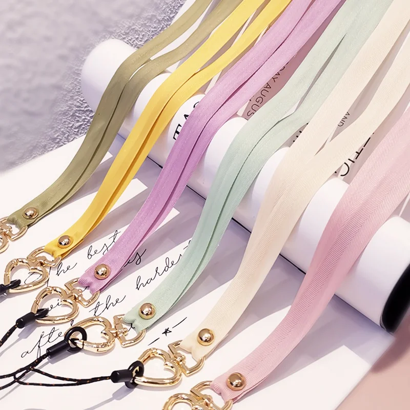 2pcs Peach Heart Buckle Mobile Phone Lanyard Long Detachable Buckle Webbing Rope Key Work Badge Card Sleeve Lanyard