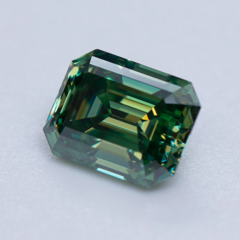 Moissanite Gemstone Natural Color Yellow Green Emerald Cut Lab Grown Diamond Charms Woman Jewelry Making With GRA Certificate