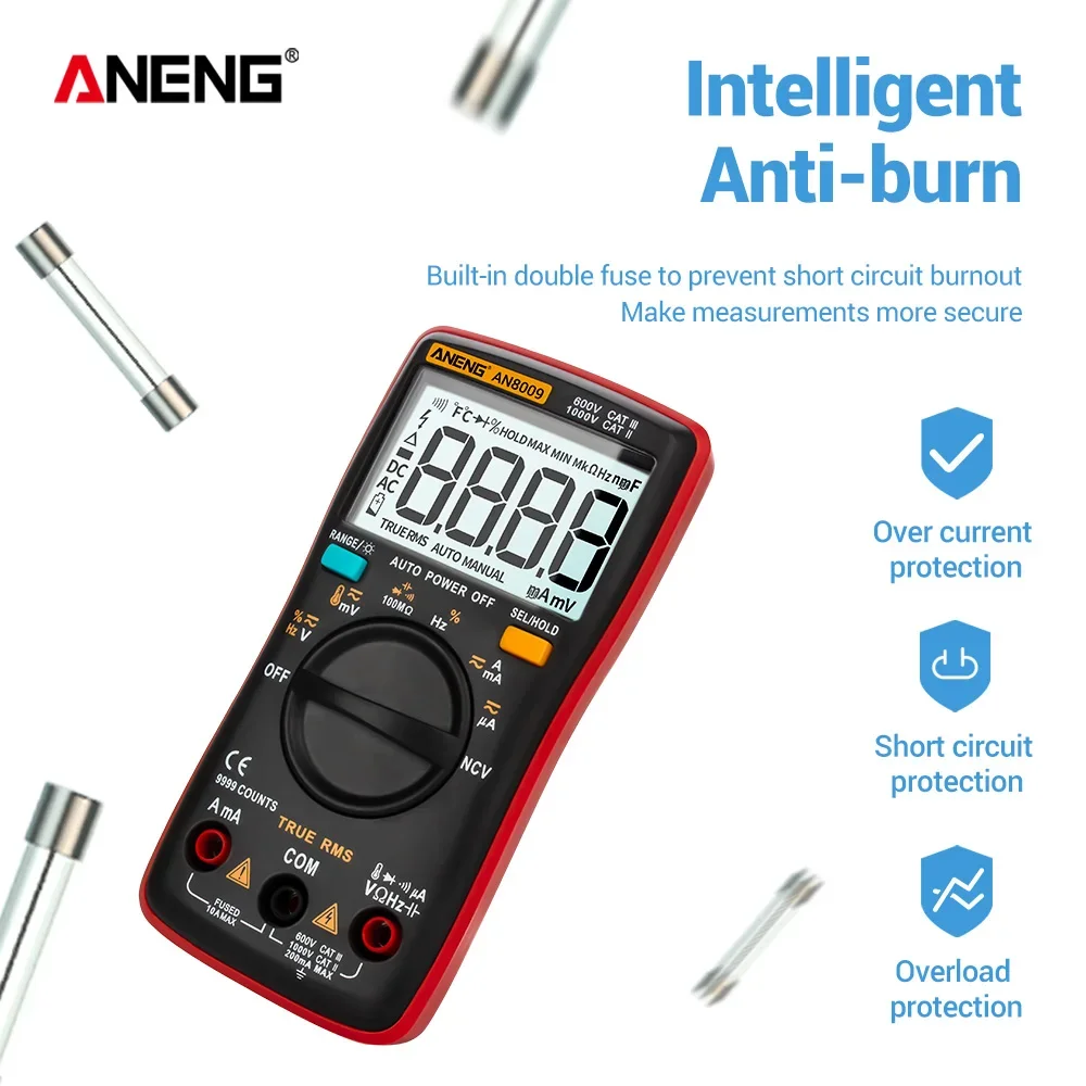 ANENG AN8009 Digital Multimeter 9999 count True-RMS Auto Range NCV Ohmmeter AC/DC Voltage Ammeter Current Meter temperature