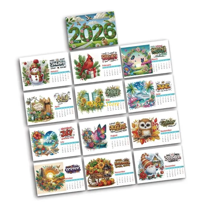 

C90C 2026 Painting Calendar Handmade Art Calendar with Stickers, Decorative for Home & Office