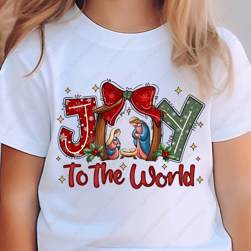 Joy To The World Girl'S True Story Easter Cotton T-Shirt Christmas Holiday Cute Bow Soft Skin-friendly Casual Shirt Xmas Gift