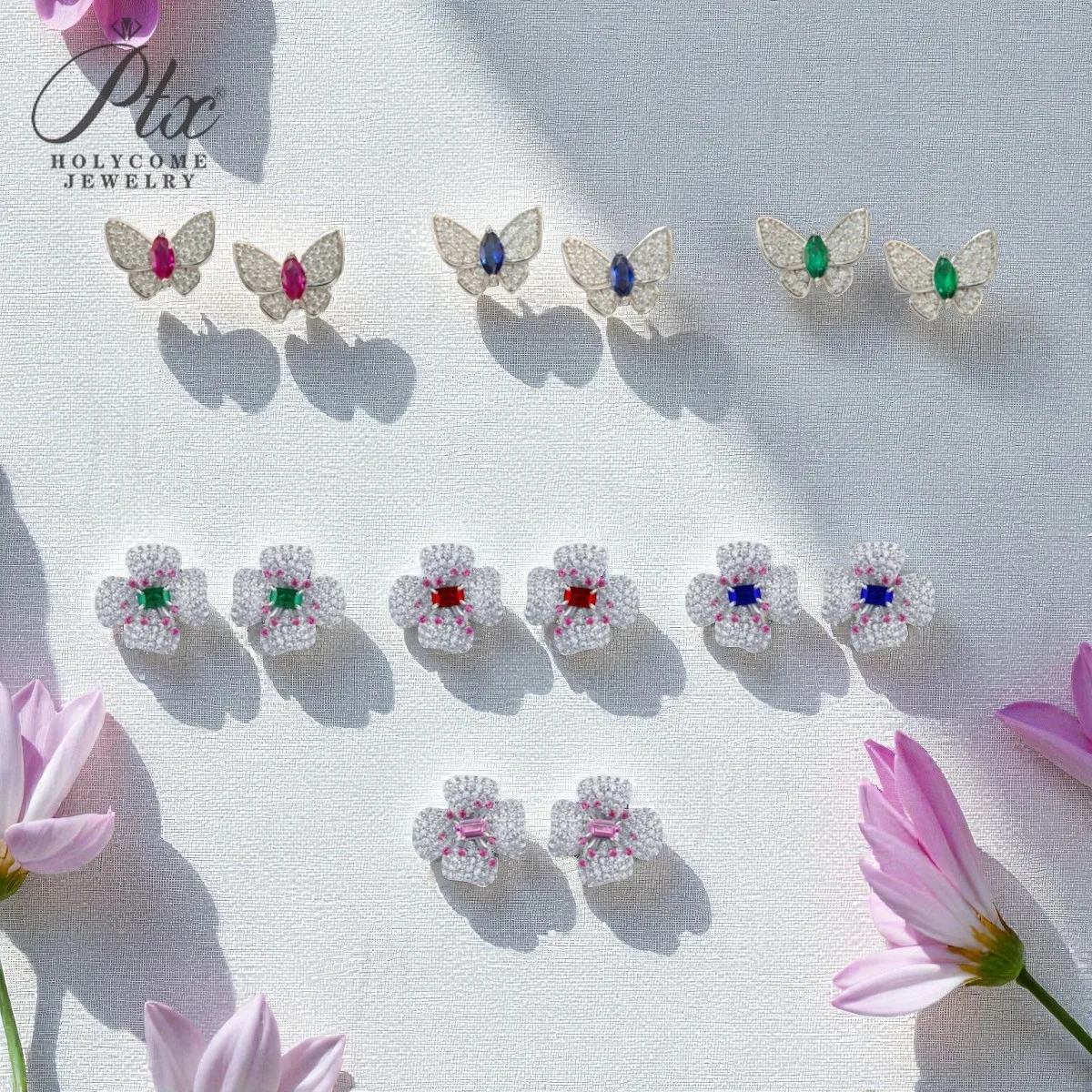

Flower Butterfly Earring with 0.6-1CT Emerald or Marquise Ruby Sapphire Colombia Padparadscha for Women's Gentle Casual Occasion