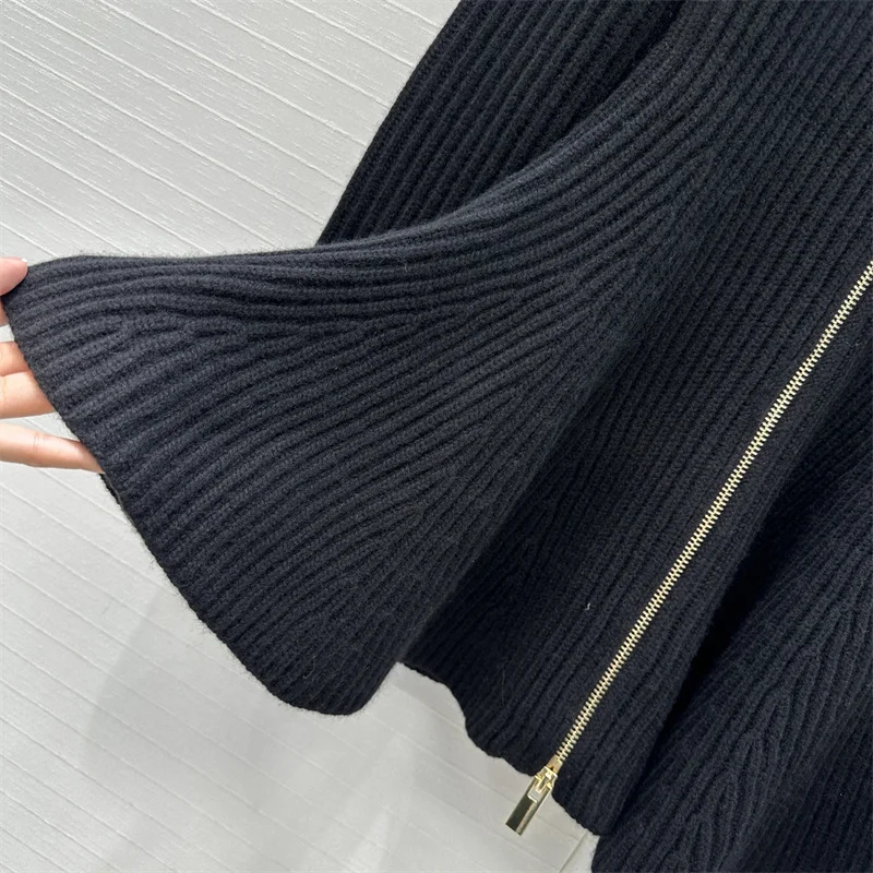 Damenkleider 2025, Winter, neues elastisches Strick-Minikleid, Wollmischung, halbhoher Ausschnitt, kurzes Kleid, halbhoher Ausschnitt, plissiertes Kleid y2k