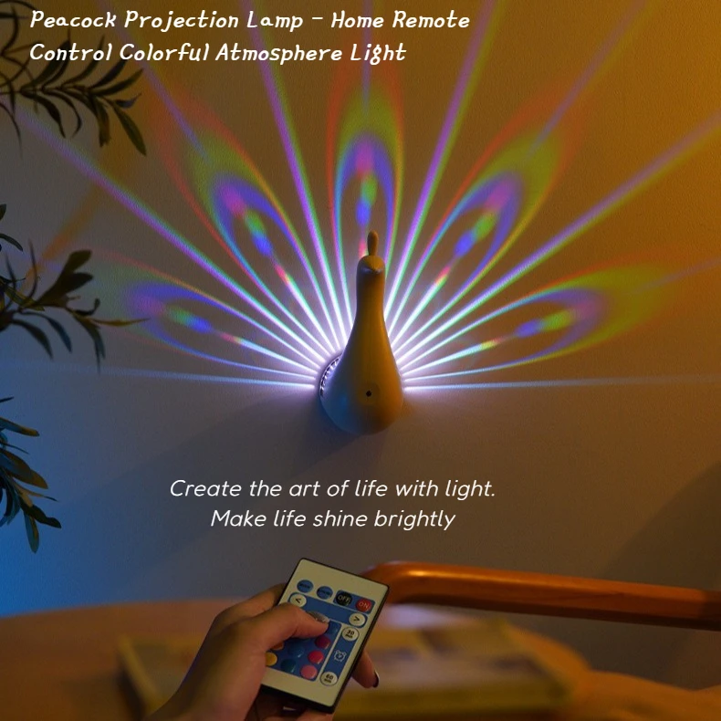 2026 New Peacock Projection Sculpture Home Remote Control Colorful Atmosphere Decorative Artwork  Creative Birthday Gift