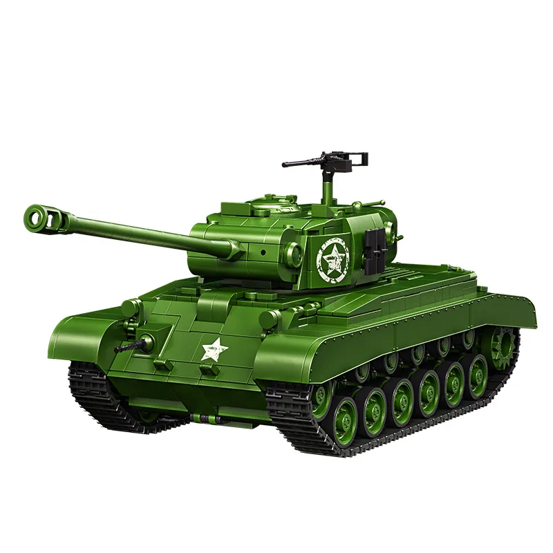 MOC WWII US M4 Sherman รถถังกลาง Building Blocks ชุด-M26 Pershing หลัก Battle Heavy Tank ทหารรุ่นอิฐของเล่นเด็กของขวัญ