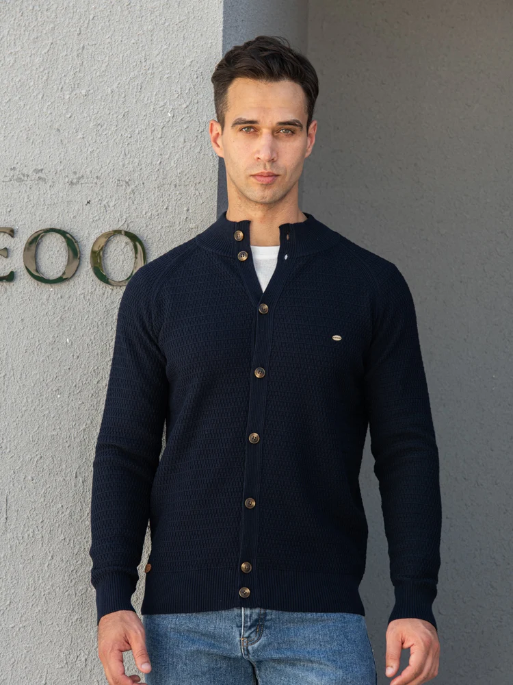 AIOPESON Knitted Mens Cardigan Cotton High Quality Button Mock Neck Sweater for Men New Winter Fashion Designer Cardigans Men