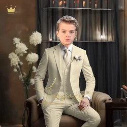 Boys' off-white suit 3-piece suit - children's wedding little gentleman groomsman customized elegant suit for 3 to 16 years old