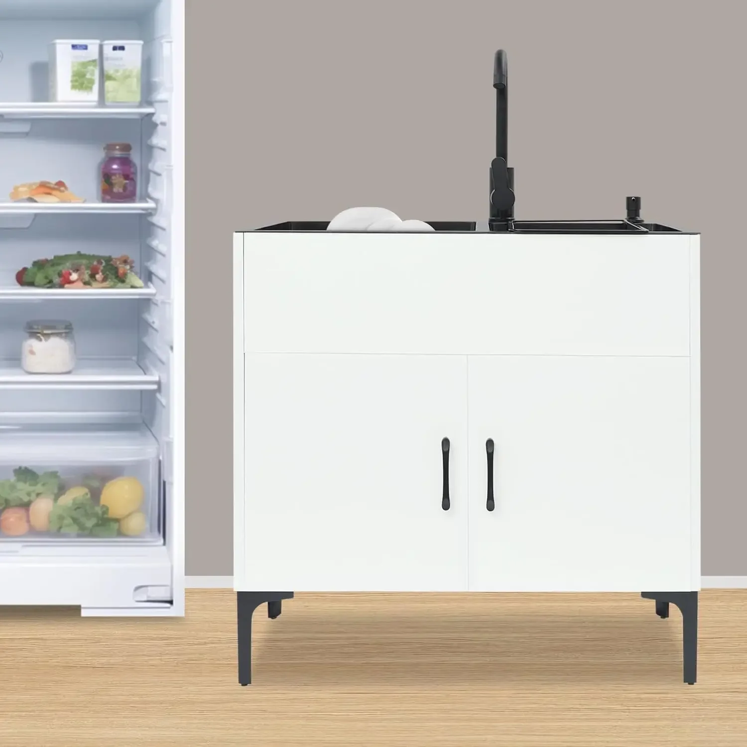 

30-дюймовая мойка для прачечной с тумбой и поворотным смесителем для горячей и холодной воды, кухонная мойка из нержавеющей стали с корзиной для слива, Double K