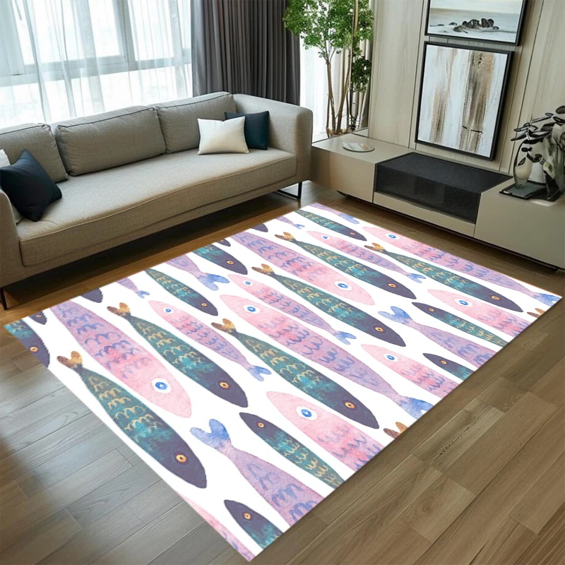 Watercolor Jellyfish Print Area Rug Light Blue Background NonSlip Washable Floor Mat for Kids Bedroom Ocean Themed Home Decor