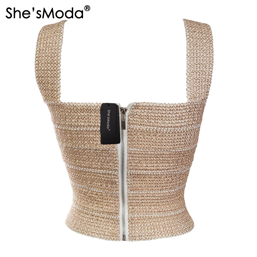 She\'sModa Elegant Ruffles Bandage Gold Slim Push Up Women\'s Spandex Club Party Tank Camis Vest