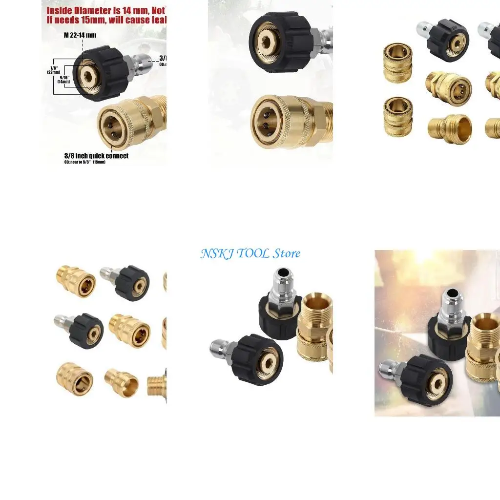 

L8RC 9PC Pressure Washer Adapter Set M22 Metric Quick Connector 14mm Inside Diameter