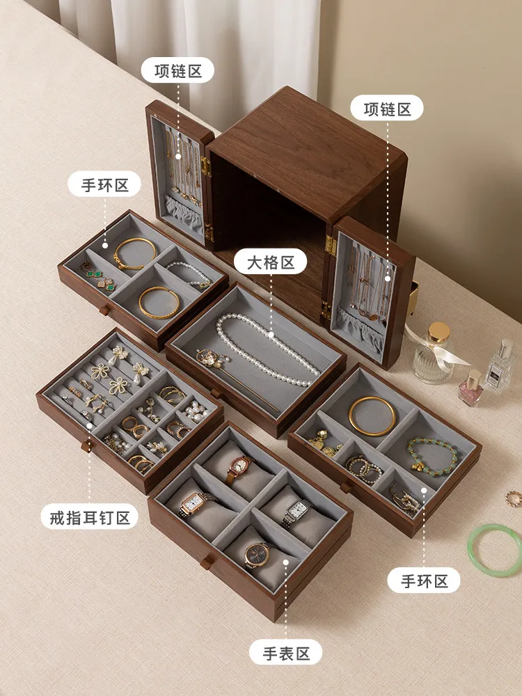 Solid wood jewelry box storage box high-end exquisite gold jewelry box