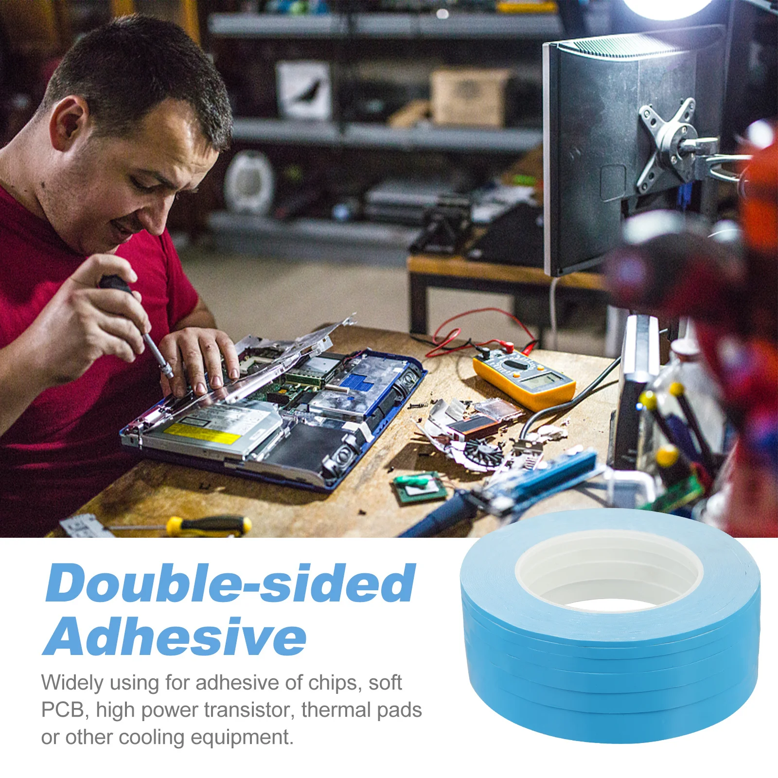 6 لفات شريط حراري مزدوج الجوانب لاصق موصل للوحة التيار المستمر تبديد الحرارة ترانزستور عالي الطاقة والتبريد الإلكتروني