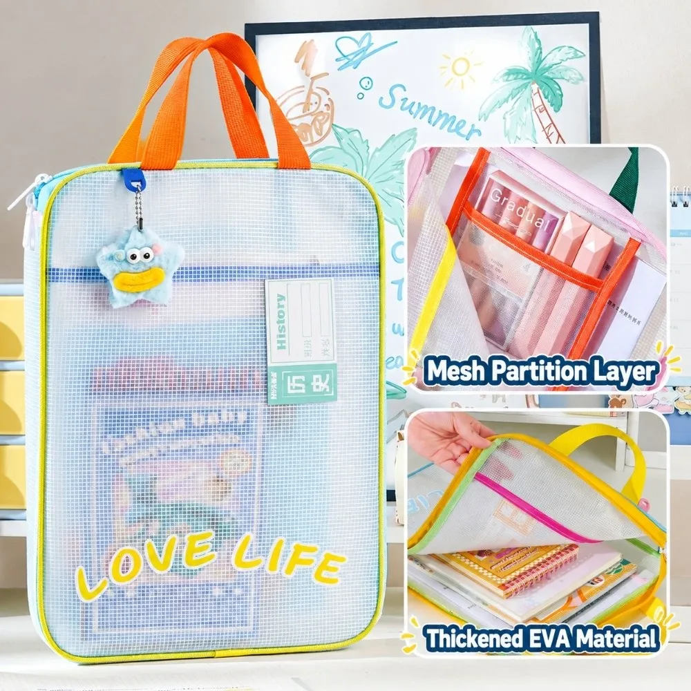 3-layer Mesh Zipper Pouch Bag EVA Waterproof Transparent File Bag Multifunctional Large Capacity Tutoring Bag