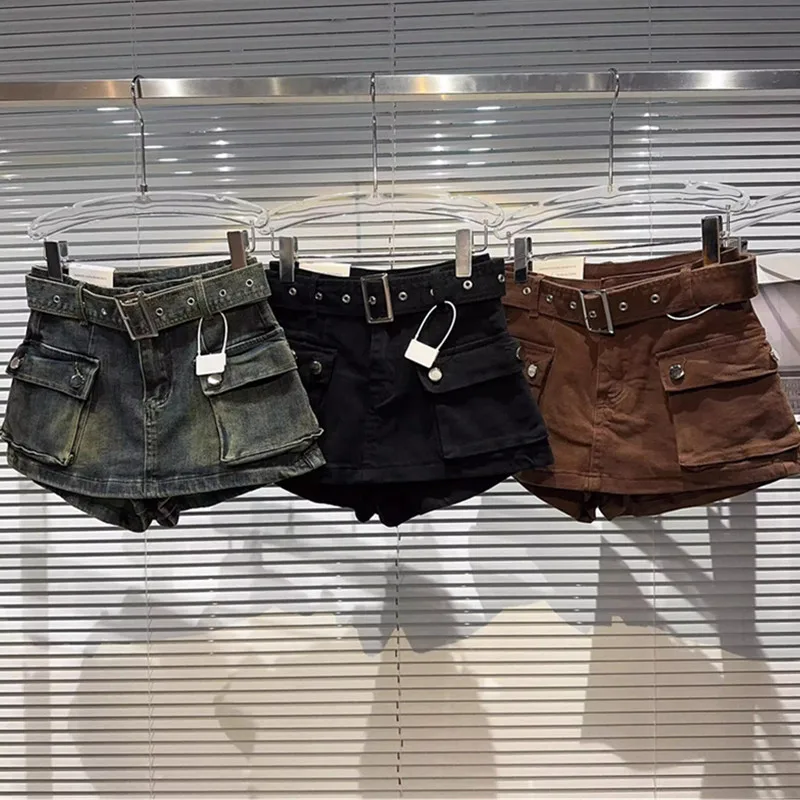 Women's Black Denim Cargo Shorts Fashion High Waist Ladies Streetwear Baggy Cowboy Shorts Jeans 2000s Y2k Harajuku 2000s Clothes