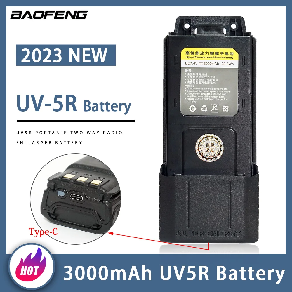 New BAOFENG UV-5R Walkie Talkie Li-ion Battery Real 3000mAh Enlarge Battery for UV5R Series BF-F8+ BF-UV5RT Two Way Radio Parts