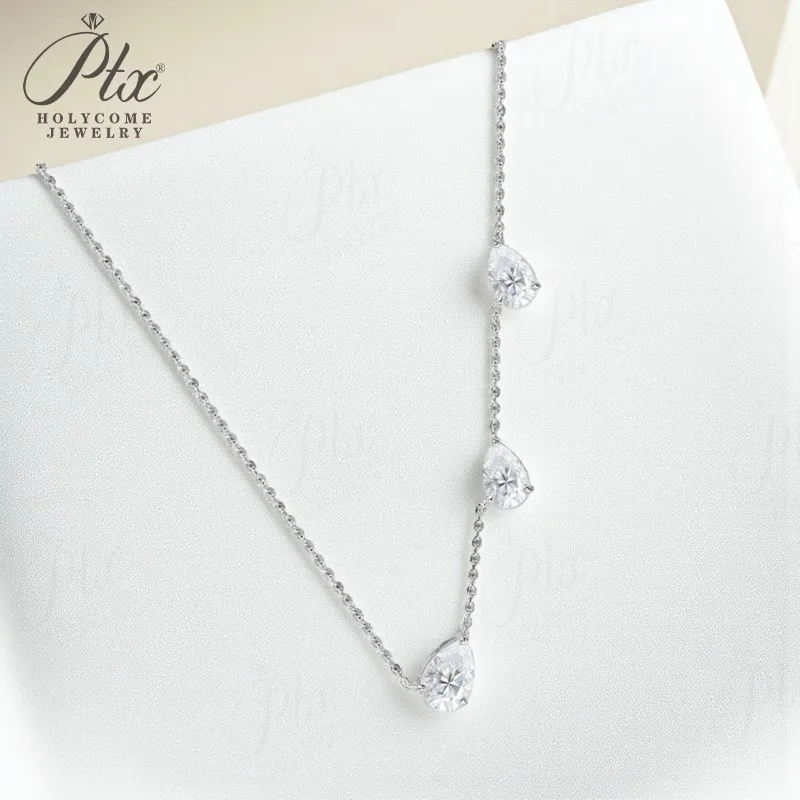 

Simple Three Pear Necklaces Moissanite Diamond Water Drop 925 Sterling Silver Stackable Chain Christmas Gifts Hypoallergenic