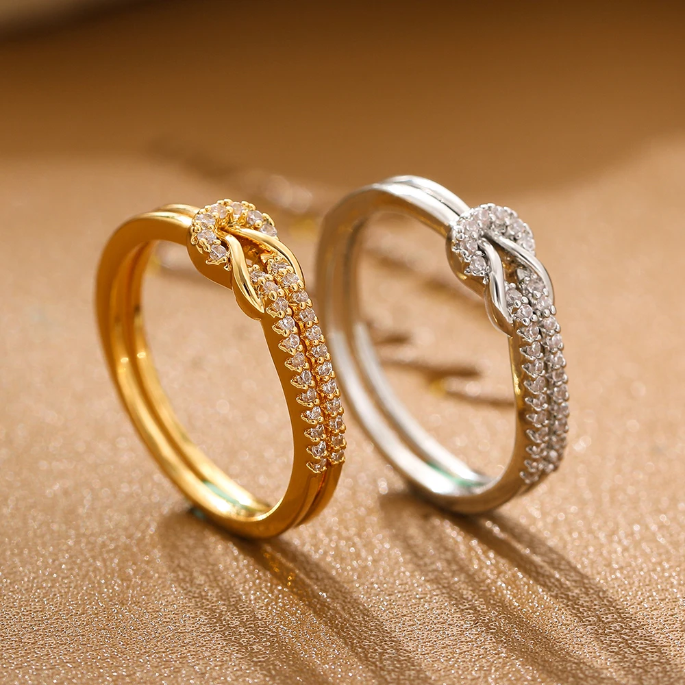 Silver Color Double Layer Kont Rings for Women Girls Tiny Cubic Zircon Stackable Finger Ring Engagement Jewelry Gift for Her