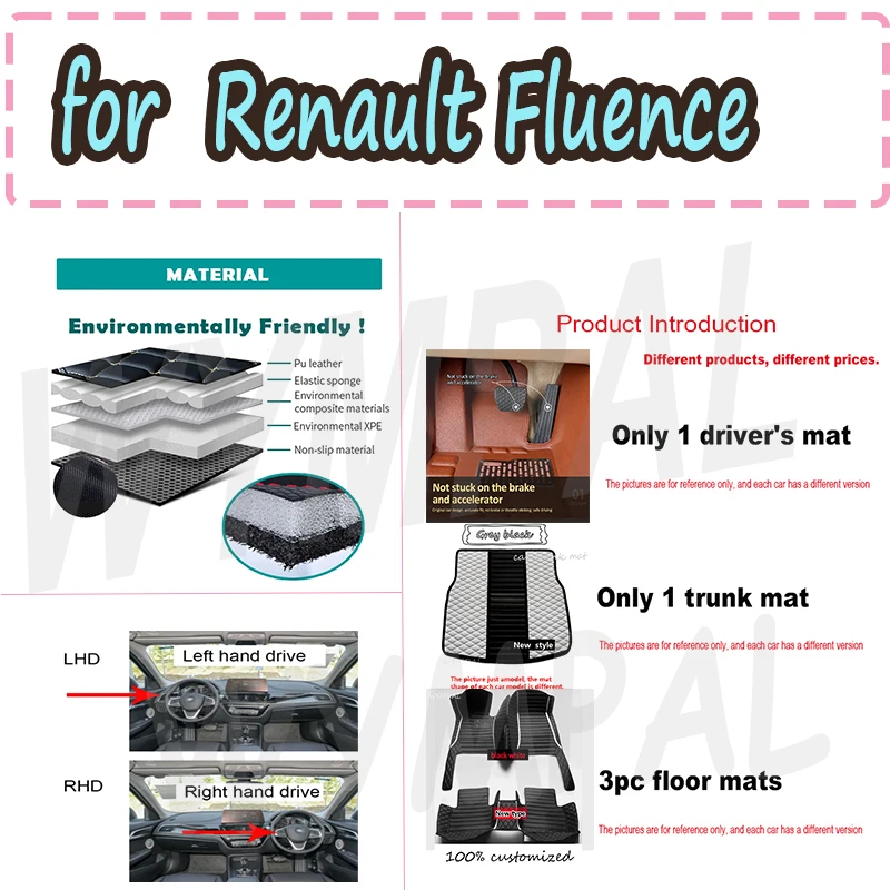

LUXURY Custom Automotive Car Floor Mats For Renault Fluence 2011 2012 2013 2014 2014 Luxury Leather Men Women Car Mats Full
