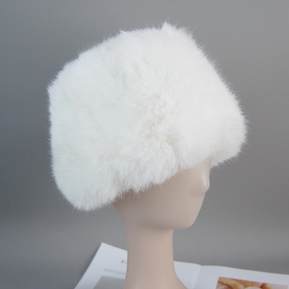 Rabbit Fur Cap Man Winter Genuine 100% Fur Bomber Hat Windproof Warm Earmuff Male Flat Outdoor Warm Russian Hat Fitted Casquette