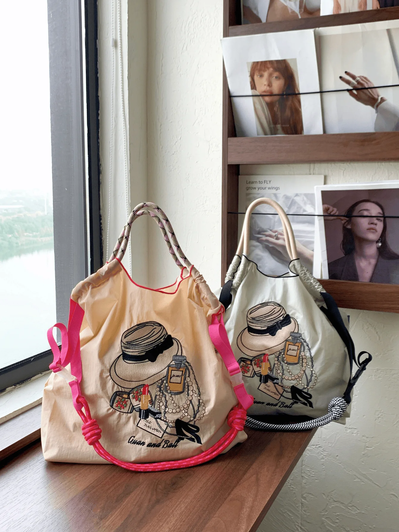 Nova bolsa de ombro feminina, sacola de compras bordada estilo japonês, padrão moderno, sacola de grande capacidade, dobrável e fácil de armazenar, adequada para compras, lazer, festas de férias, presentes surpresa