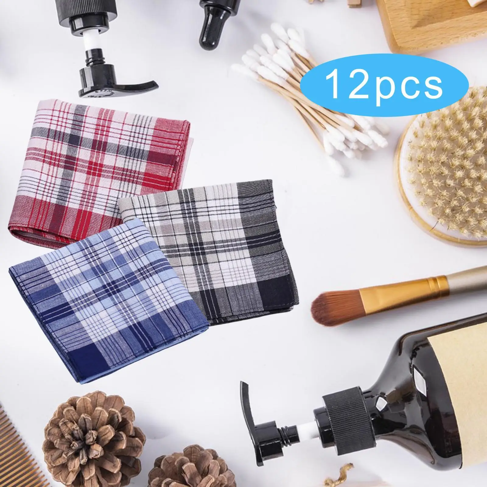 Pacote de 12 lenços masculinos de algodão 40cm quadrados de bolso variados